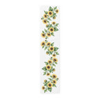 Sunflower table runner in cotton twill, 16 by 72 inches, laid flat with a repeating sunflower pattern