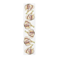 Garlic table runner in cotton twill, 16 by 72 inches, laid flat with a repeating watercolor garlic bulb pattern