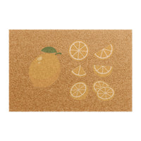 Lemon Citrus coir doormat, showing a whole lemon surrounded by citrus slices