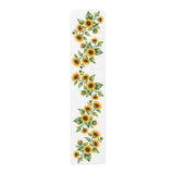 Sunflower table runner in polyester, 16 by 72 inches, laid flat with a repeating sunflower pattern