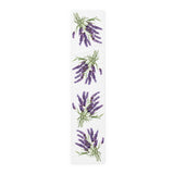 Lavender table runner in polyester, 16 by 72 inches, laid flat with repeating sprigs of lavender