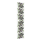 Olive Branch table runner in cotton twill, 16 by 90 inches, the longer size laid flat with the same repeating print