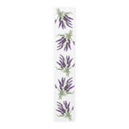 Lavender table runner in cotton twill, 16 by 90 inches, the longer size laid flat with the same repeating print