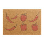 Chili and Bell Pepper coir doormat, showing a row of red chilies above three bell peppers