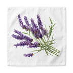 Lavender dinner napkin, 22 inch, the watercolor lavender bundle centered on white cotton with hemmed edges