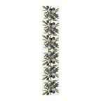 Olive Branch table runner in polyester, 16 by 90 inches, the longer size laid flat with the same repeating print