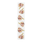 Garlic table runner in polyester, 16 by 90 inches, the longer size laid flat with the same repeating print