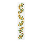 Sunflower table runner in polyester, 16 by 90 inches, the longer size laid flat with the same repeating print