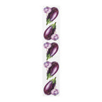 Eggplant and Garlic table runner in polyester, 16 by 90 inches, the longer size laid flat with the same print