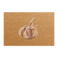 Garlic coir doormat, showing a single watercolor garlic bulb