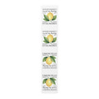 Limoncello table runner in cotton twill, 16 by 90 inches, the longer size laid flat with the same repeating print