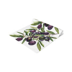 Olive Branch table runner folded, showing the olive branch print up close and the hemmed edge