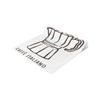 Caffè Italiano table runner folded, showing the line-drawn moka pots up close and the hemmed edge