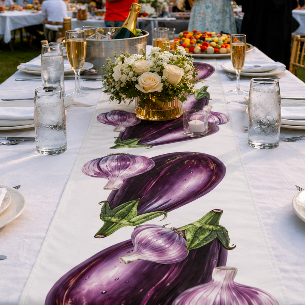 Eggplant & Garlic Table Runner — Mediterranean Flavours Al Fresco Table Decor