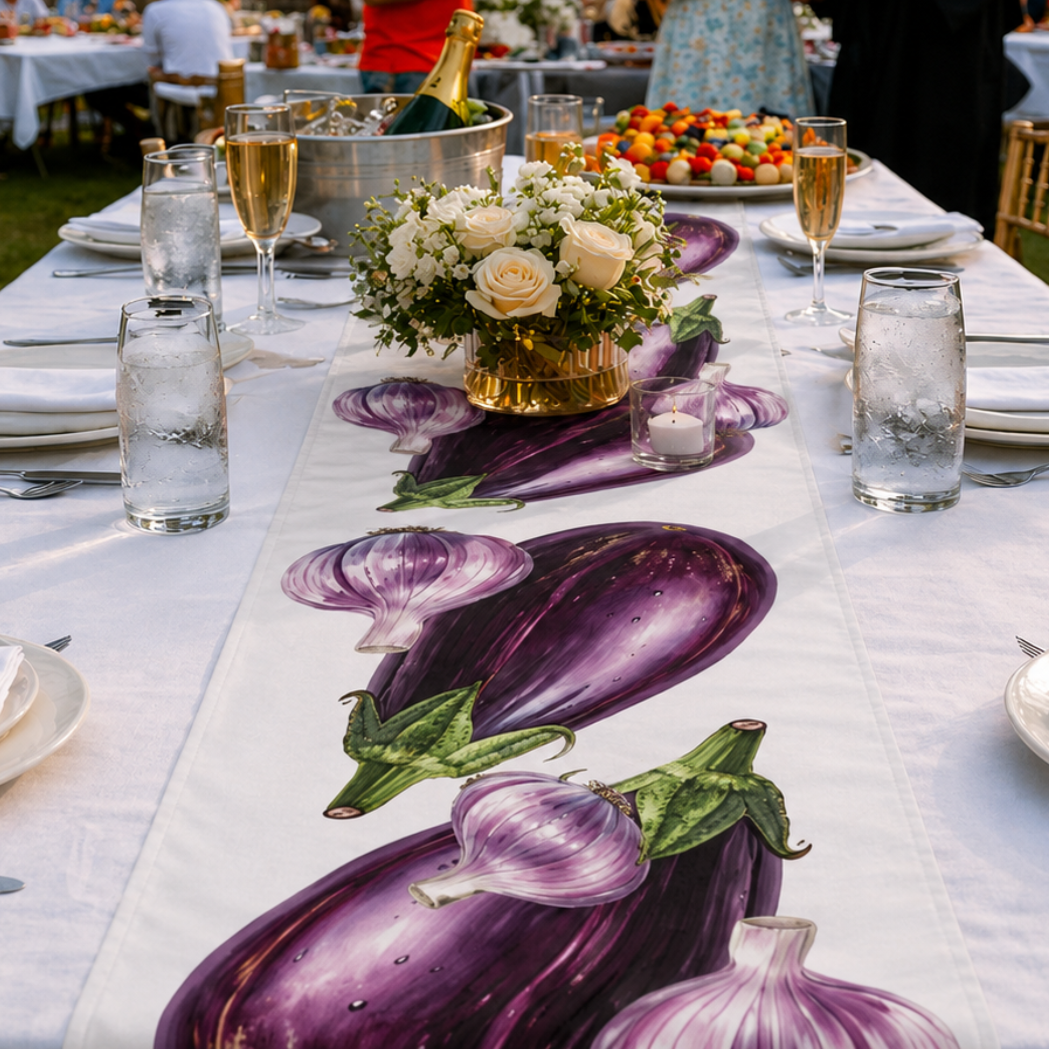 Eggplant & Garlic Table Runner — Mediterranean Flavours Al Fresco Table Decor