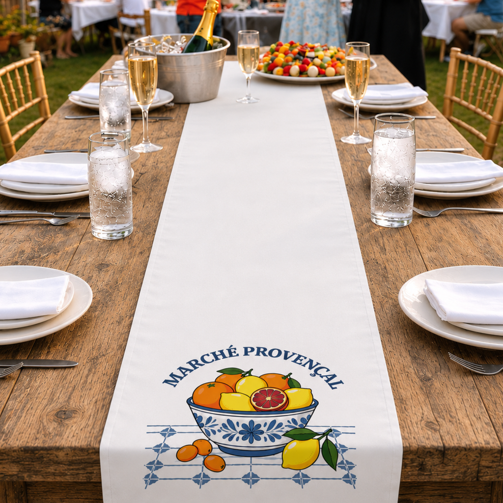 Marché Provençal Table Runner — Mediterranean Citrus Al Fresco Decor