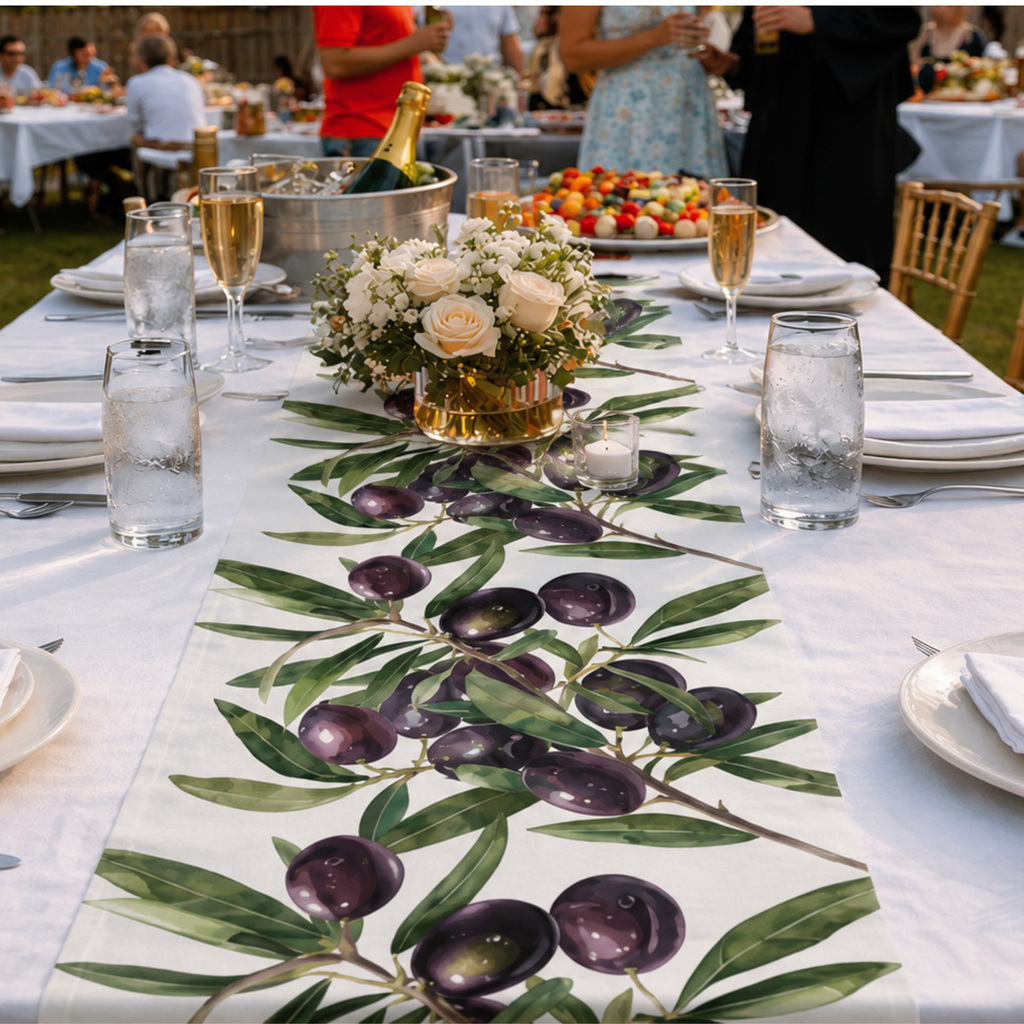 Olive Branch Table Runner — Mediterranean Al Fresco Table Decor