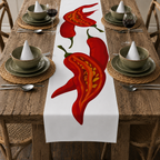 Chili Pepper table runner on a laid table with plates and water glasses