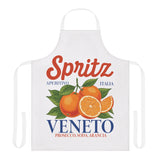 Spritz Veneto apron laid flat, showing the Spritz Veneto label print with oranges on a white body